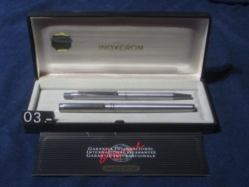 03 JUEGO INOXCROM BOLIGRAFO Y PLUMA INOX PLUMIN BAÑO ORO